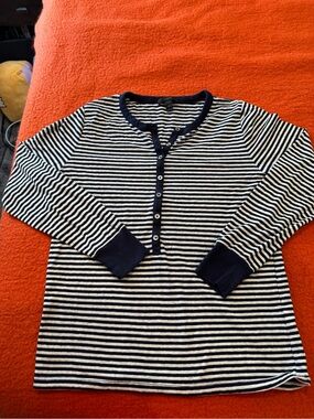 J. Crew Navy and White Striped Henley Top